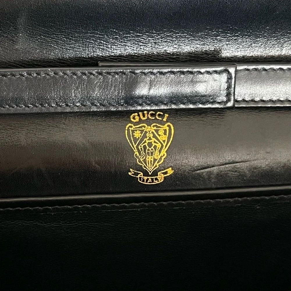 Rare Vintage Gucci Shoulder Clutch Bag Black Leather 1970s